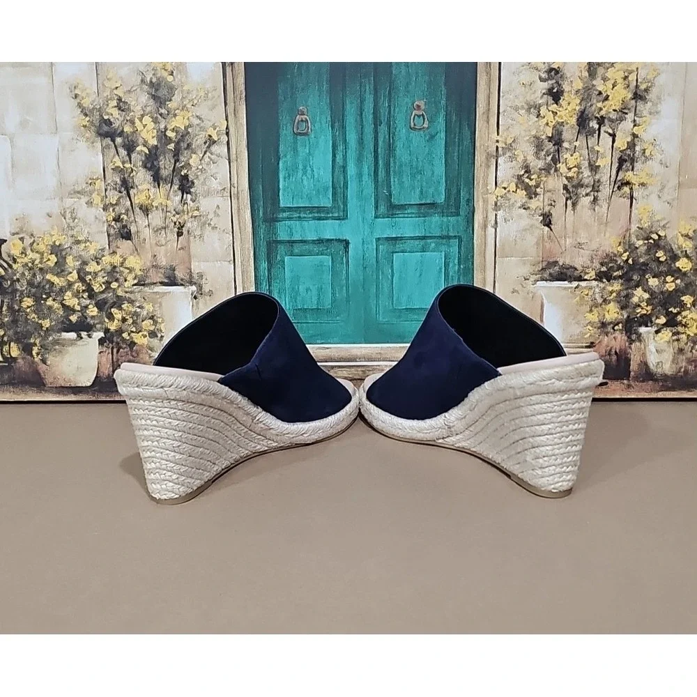Stuart Weitzman Navy Wonda Espadrille Wedge Heel Mules Sandals Size EU 40/9.5 B